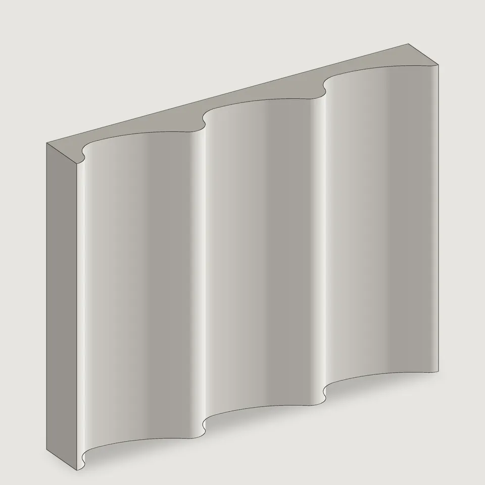 Carved edge of the Breaking Wave fluted stone panel