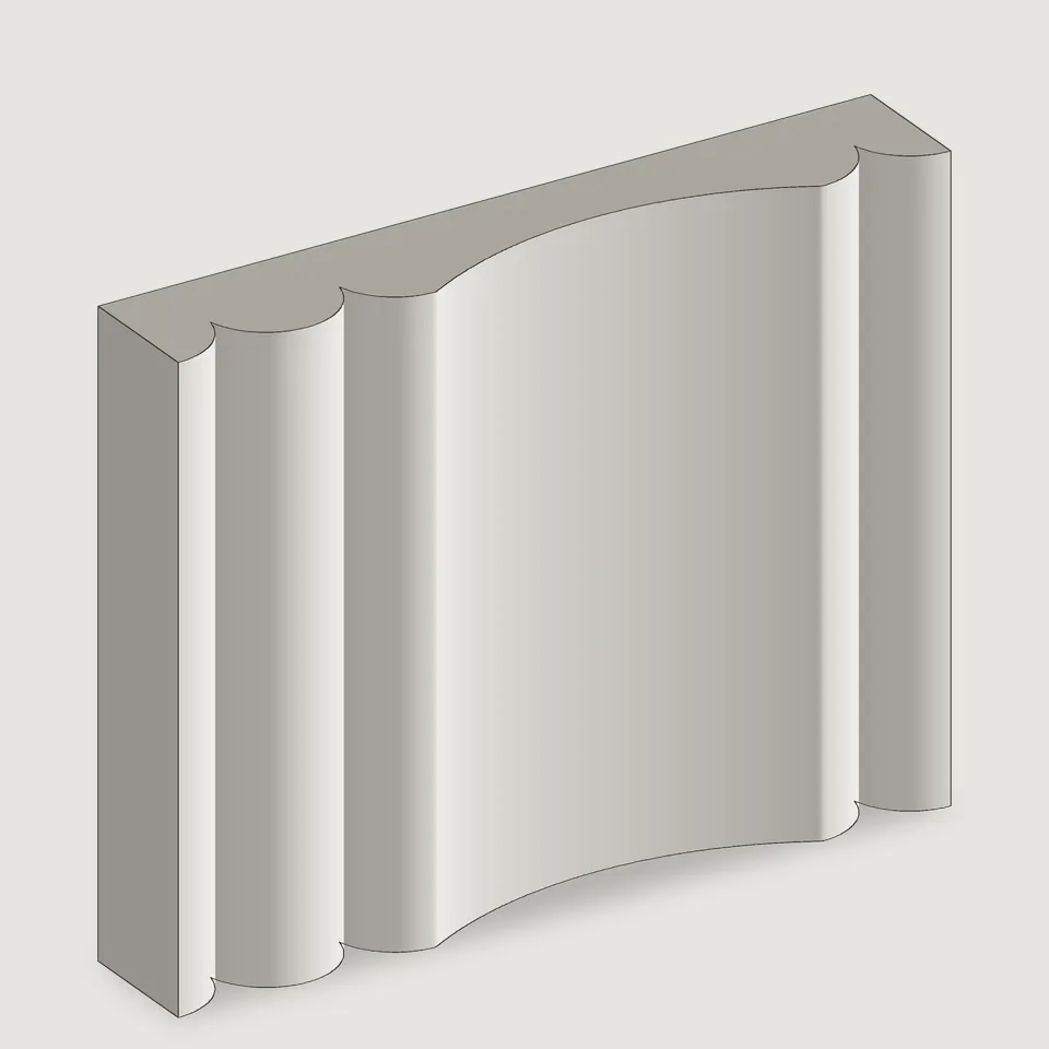 Carved edge of the Cove Reed fluted stone panel