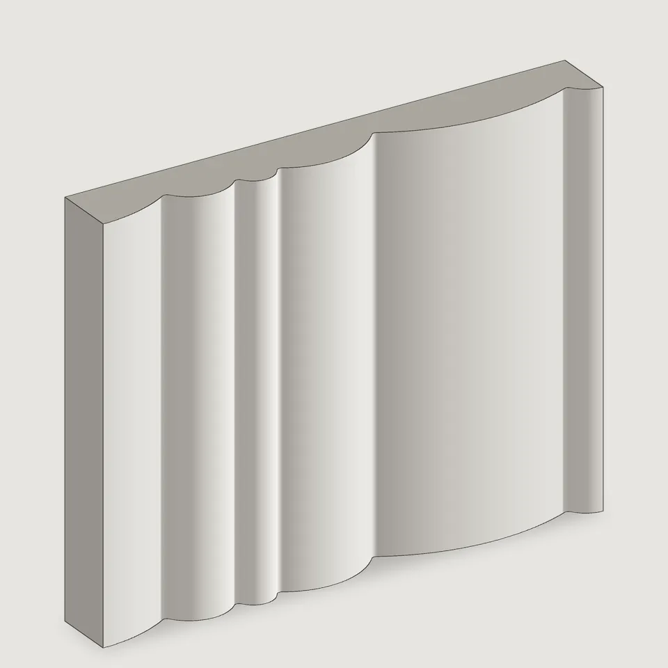 Carved edge of the Variable Reed fluted stone panel