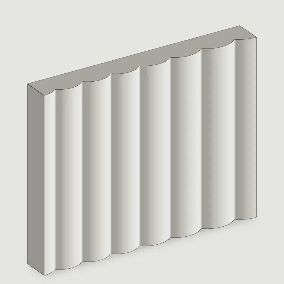 Carved edge of the Tidal Flow fluted stone panel