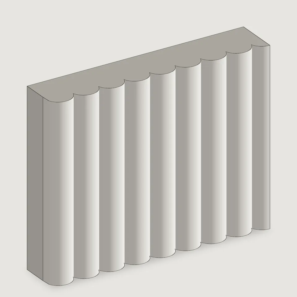 Carved edge of the Roma fluted stone panel