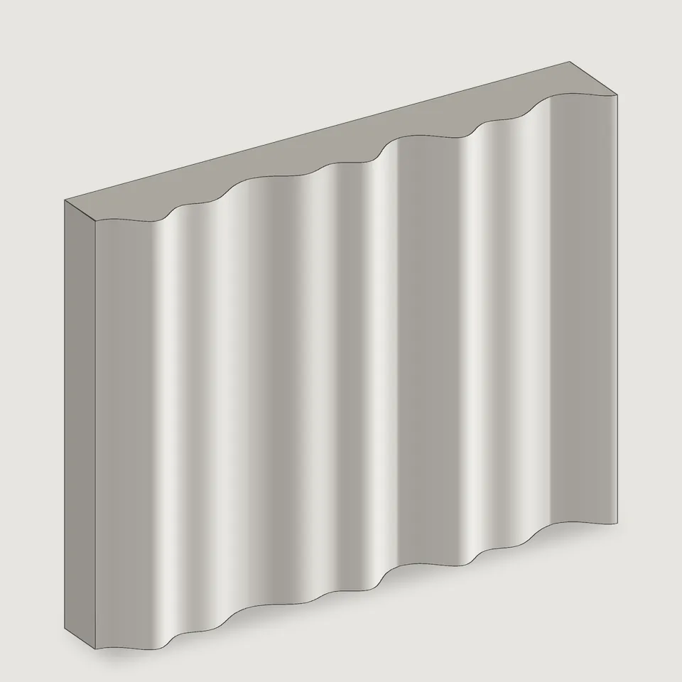 Carved edge of the Double Crest fluted stone panel