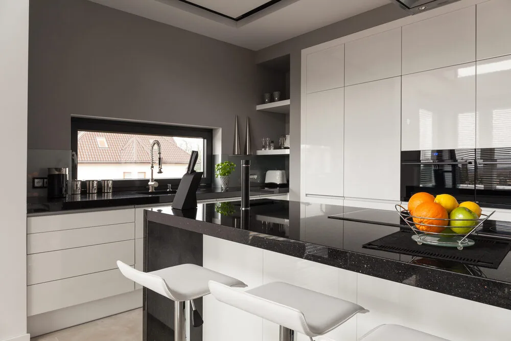 Black Galaxy Kitchen - White Cabinets